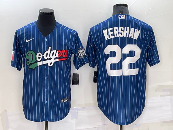 Men's Los Angeles Dodgers #22 Clayton Kershaw Navy Mexico World Series Cool Base Stitched Baseball Jersey